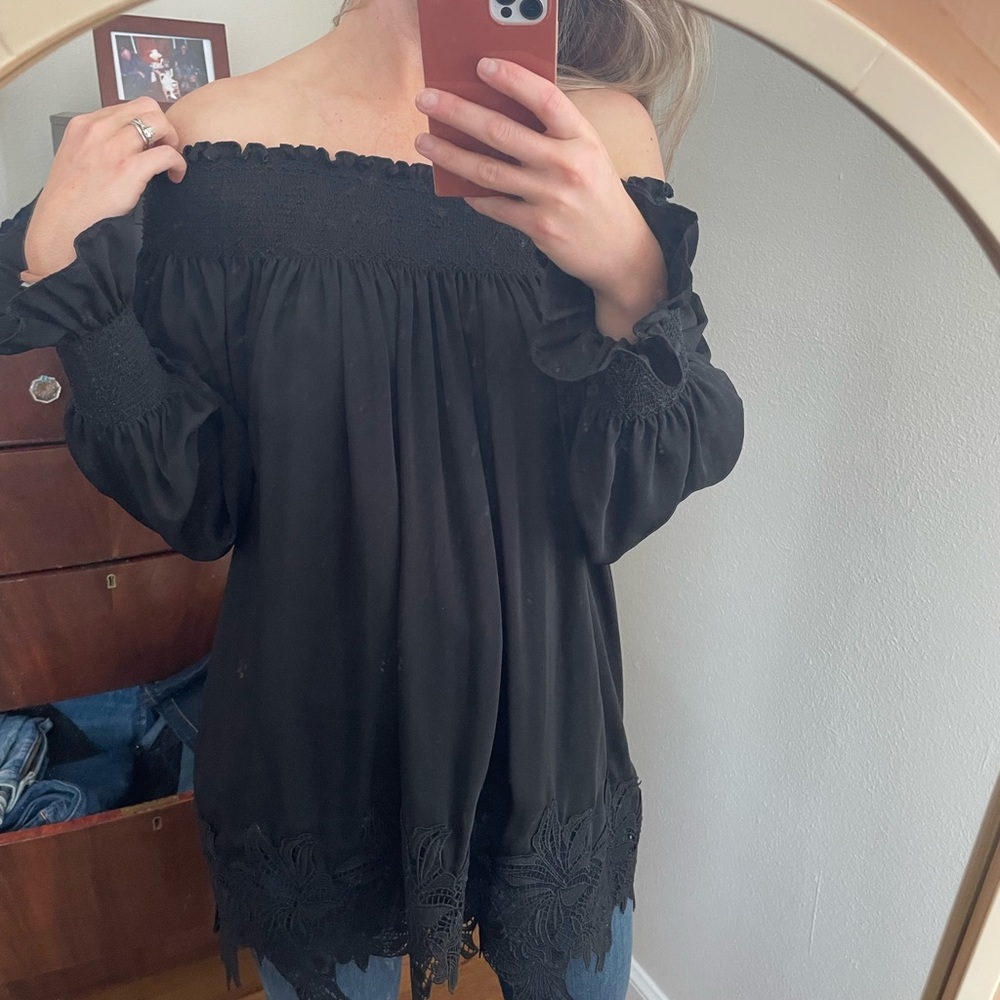 Gorgeous black off shoulder blouse with lace detail